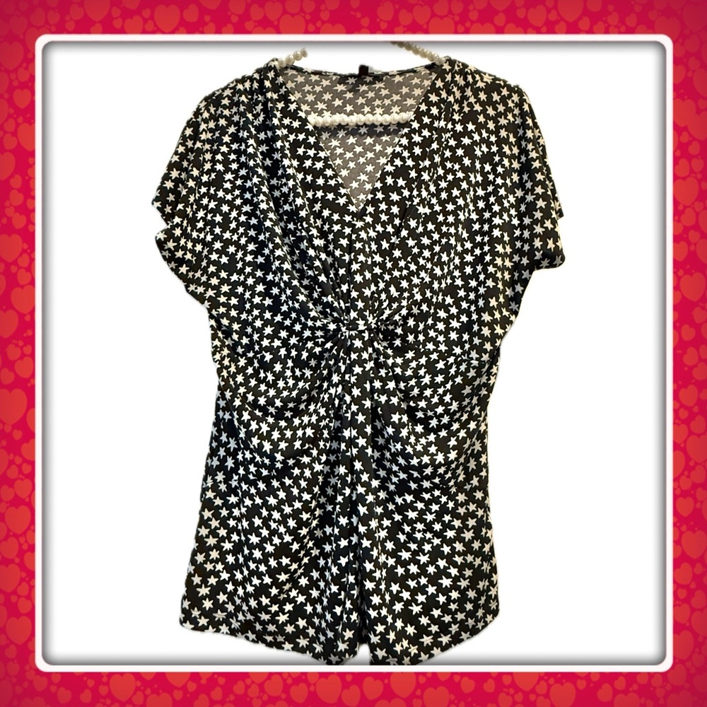 Women’s top - Chaus - large - black with white stars - stretchy - gathered